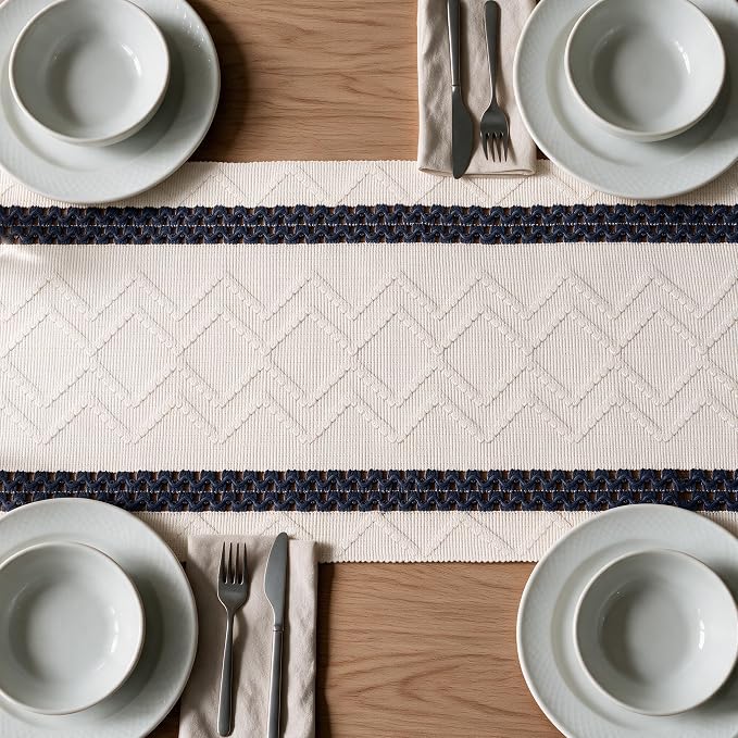 Artoid Mode Dark Blue Stripe Woven Rustic Table Runner 12x108 Inch | Holiday - Image 5
