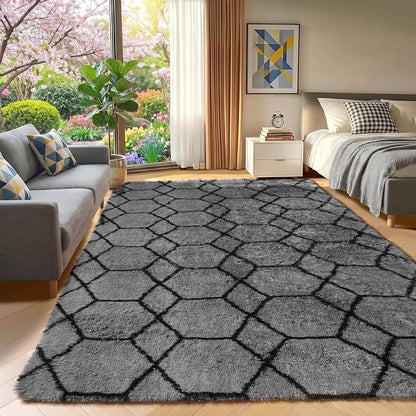 ONASAR 8x10 Area Rugs for Living Room, Fluffy Grey and Black Bedroom Rug - Image 6