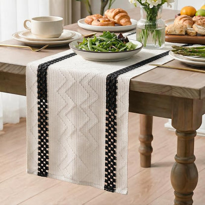 Artoid Mode Black Stripe Woven Rustic Table Runner 12x60 Inch | Holiday Kitchen - Image 3