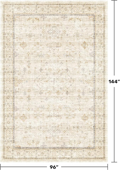 Hazo Haus Washable Ivory Beige Living Room Rug, 8x12 Non Slip Area Rugs - Image 2