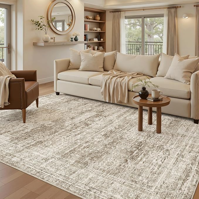 Soalmost 5x8 Area Rugs Brown Low Pile Indoor Washable Trendy Faded Style Rugs - Image 2
