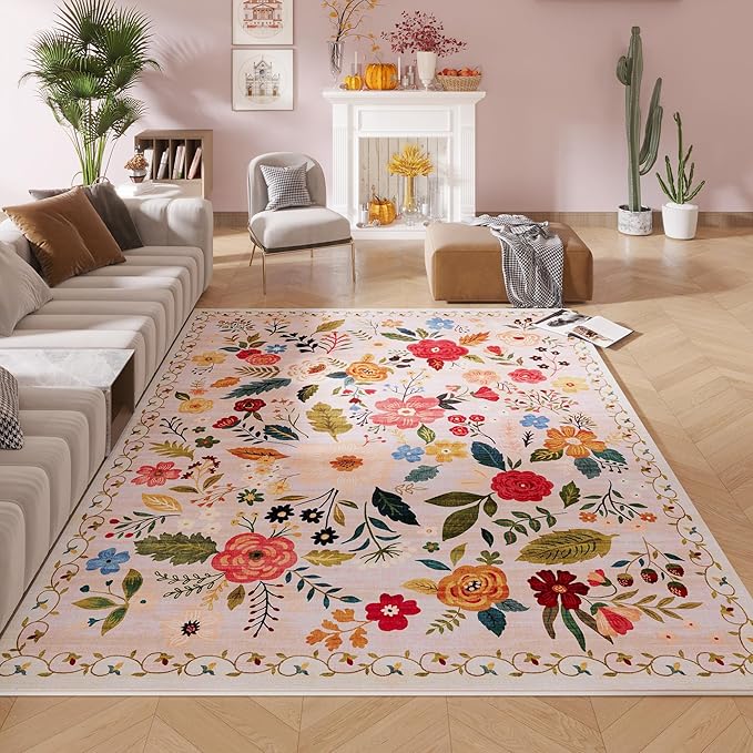 Rugcomf Area Rugs 9x12 Living Room Clearance Washable Boho Rug Non Slip Floral - Image 6