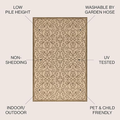 JONATHAN Y Vintage Filigree Indoor Outdoor Square Area Rug 8X8 Beige/Brown - Image 3