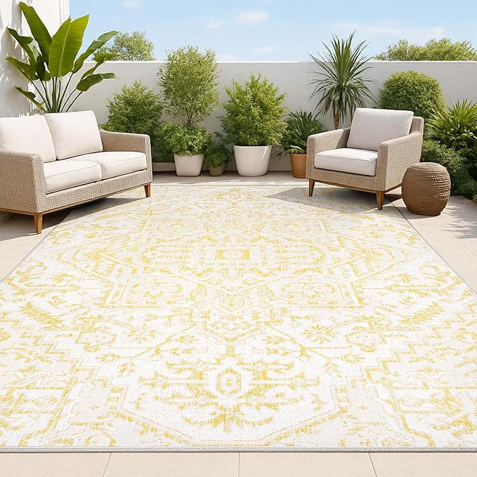 JONATHAN Y Boho Medallion Indoor Outdoor Area Rug 5X8 Cream/Yellow, Estrella by JONATHANY
