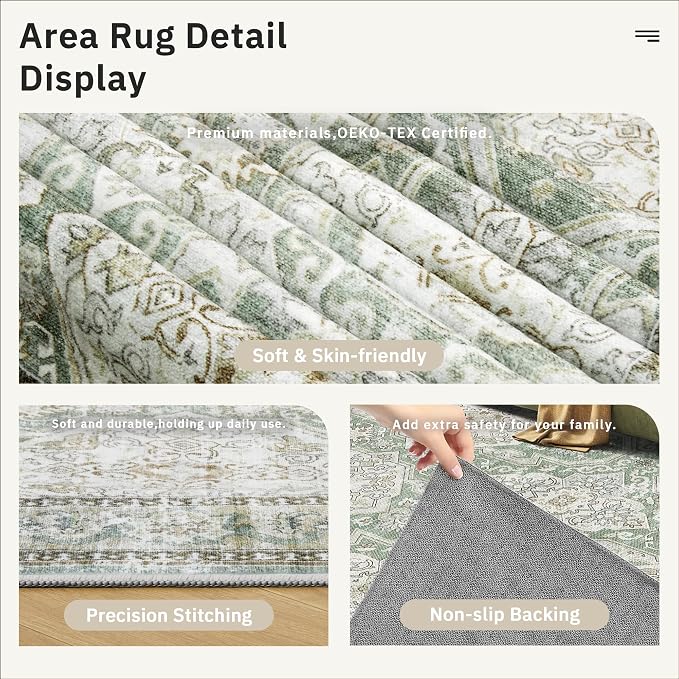 Soalmost 9x12 Area Rugs for Living Room, Non Slip Machine Washable Vintage Rugs - Image 6