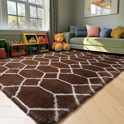 ONASAR 5x7 Area Rugs for Living Room Bedroom, Fluffy Brown and White Throw Rug - Image 7