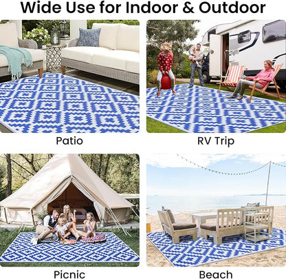 Smiry Waterproof Outdoor Rug 9x12 ft, Reversible Plastic Straw Patio Camping - Image 7