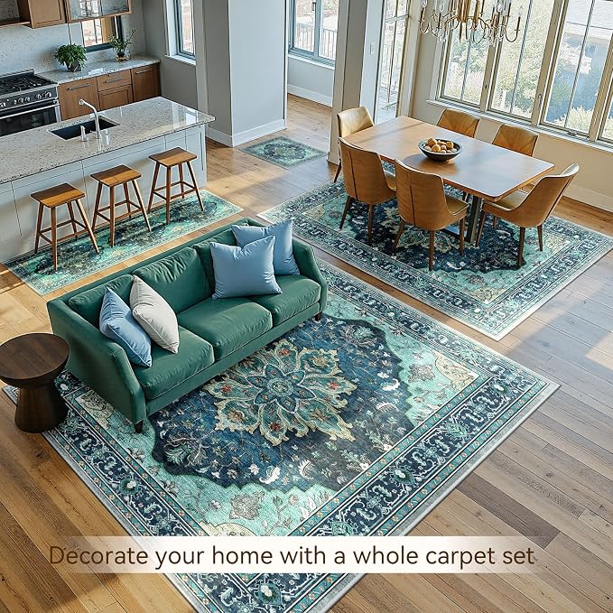 RELEANY Area Rugs 8'x10' Washable Non-Slip, Floral Vintage Distress Medallion - Image 4
