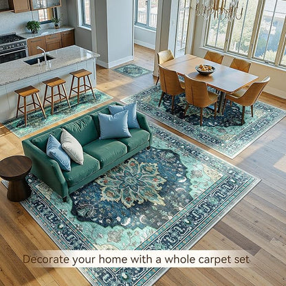 RELEANY Area Rugs Large 10'x14' Washable Non-Slip, Floral Vintage Distress - Image 4