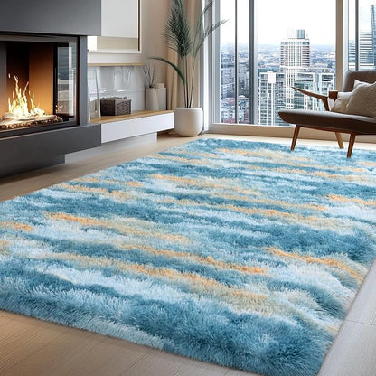 WISH TREE Blue Rugs for Bedroom, 4x6 Fluffy Fuzzy Modern Indoor Floor Rugs for - Image 2