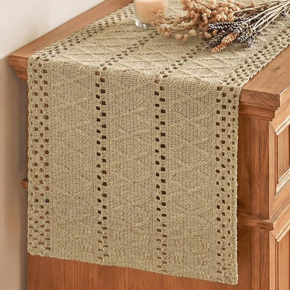 Artoid Mode Burlap Brown Woven Farmhouse Hollow Table Runner 12x48 Inch | by ArtoidMode