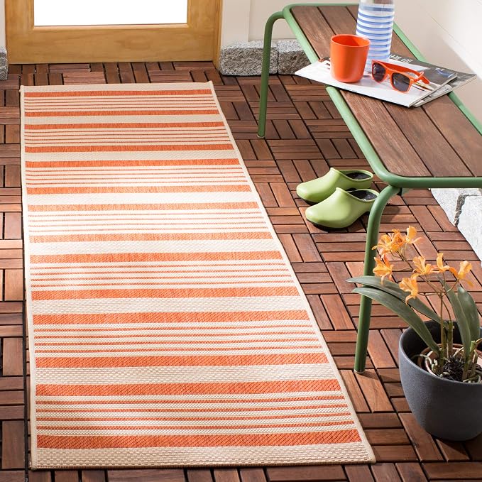 SAFAVIEH Courtyard Collection 2'3" x 22' Terracotta/Beige CY6062 Stripe Indoor/ - Image 2