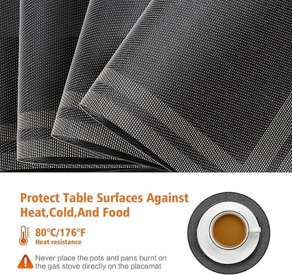 Placemats Set of 4, Vinyl Woven Black Non Slip Table Mats | Heat Resistant - Image 3