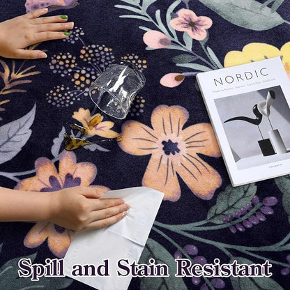 Lahome Floral Washable Rugs for Bedroom, 4X6 Area Rug Ultra-Thin Soft Living - Image 6