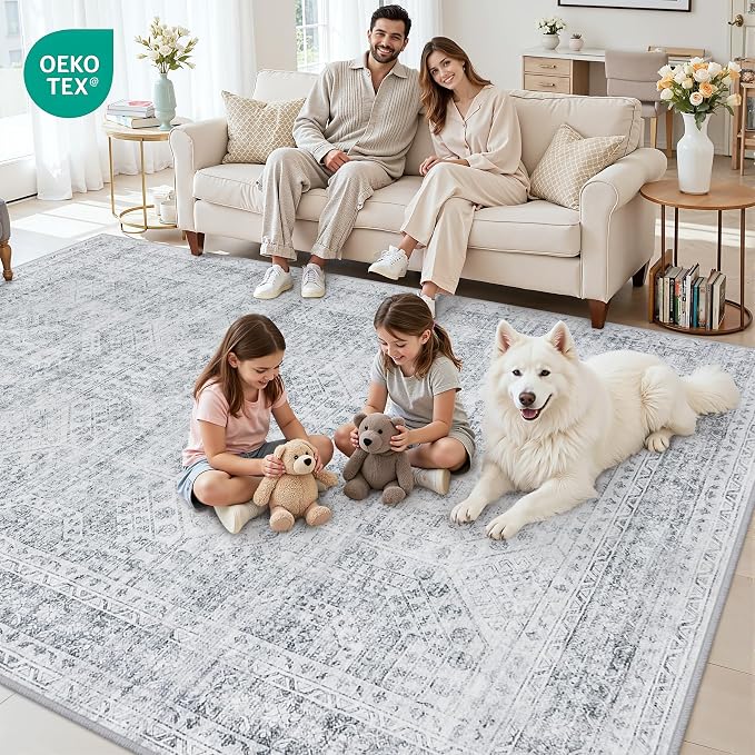 Area Rugs 9x12 Living Room: Vintage Boho Neutral Washable Rug Indoor Soft Large - Image 7