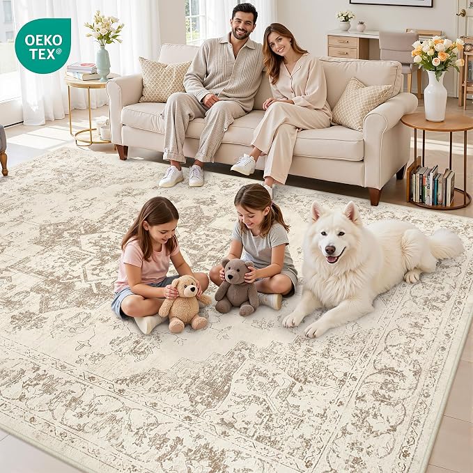 4x6 Area Rugs for Living Room: Vintage Boho Neutral Washable Rug Indoor Soft - Image 8