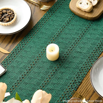 Artoid Mode Dark Green Woven Farmhouse Hollow Table Runner 12x90 Inch | Holiday - Image 8