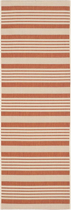 SAFAVIEH Courtyard Collection 2'3" x 16' Terracotta/Beige CY6062 Stripe Indoor/ by Unknown