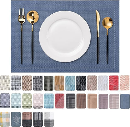 Placemats Set of 6 Washable Indoor | Outdoor Vinyl Place Mats by CADONO
