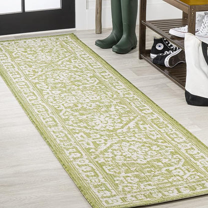 JONATHAN Y Boho Medallion Indoor Outdoor Runner Rug 2X10 Green/Cream, Malta by JONATHANY