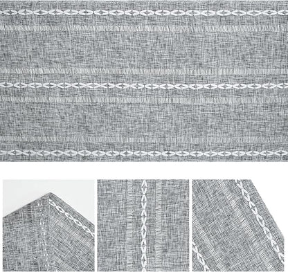 Artoid Mode Dark Grey Rustic Cotton Linen Table Runner, Seasonal Embroidered - Image 5