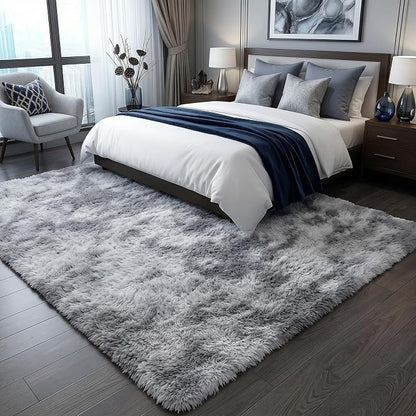 ONASAR Area Rugs for Bedroom Living Room, 4x6 Tie-Dyed Light Grey Fluffy Shaggy - Image 7