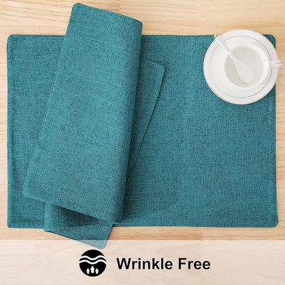 Faux Cotton Linen Placemats Set of 6, Cloth Washable Farmhouse Dining Table Mats - Image 5