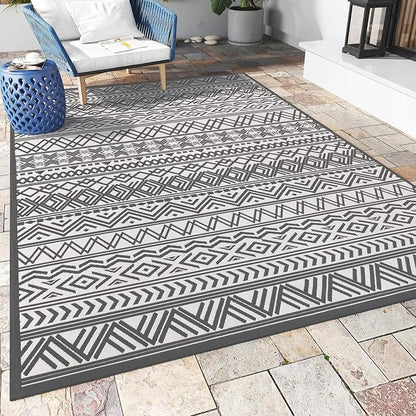 Outdoor Rug Carpet 6x9 ft, Flatweave Textured Outdoor Patio Rug Non Slip Indoor by MontVoo