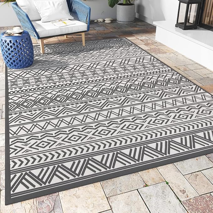 Outdoor Rug Carpet 5x8 ft, Flatweave Textured Outdoor Patio Rug Non Slip Indoor by MontVoo