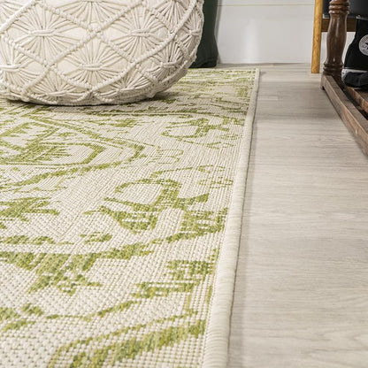 JONATHAN Y Boho Medallion Indoor Outdoor Square Area Rug 5X5 Cream/Green - Image 4