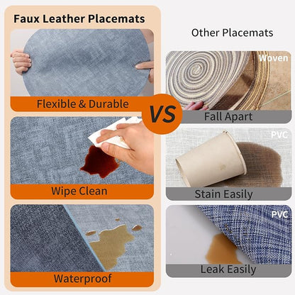 Maxpearl Faux Leather Round Placemats Set of 6, 13.8 inch, Heat Resistant - Image 4