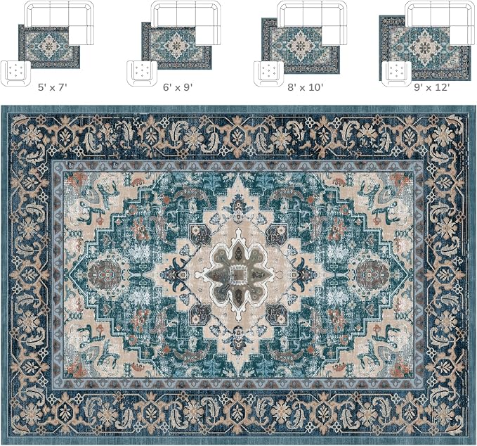 Lessymo 9 x 12 Area Rugs for Living Room, Machine Washable Area Rugs Boho Faux - Image 2