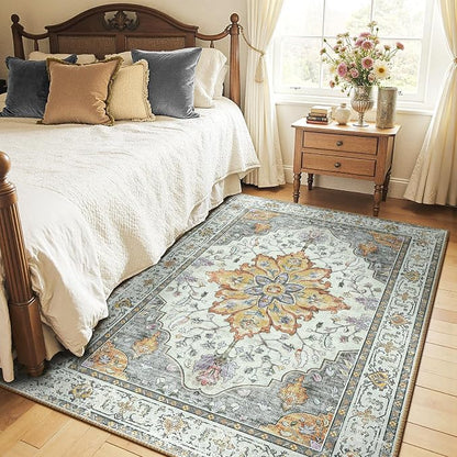 RELEANY Area Rugs 4'x6' Washable Non-Slip, Floral Vintage Distress Medallion - Image 2