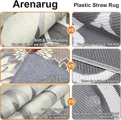 4x6 Washable Rug for Living Room Tropical Botanical Modern Floral Chenille Area - Image 4
