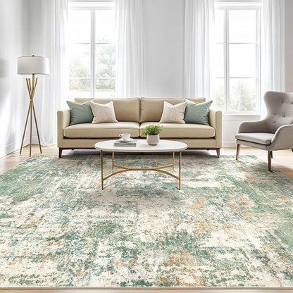 Area Rugs 9x12 Living Room: Washable Large Abstract Soft Green Rug Stain - Image 5