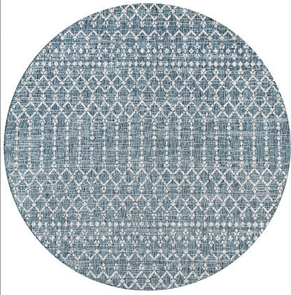 JONATHAN Y Moroccan Geometric Indoor Outdoor Round Area Rug 8 Ft Teal/Gray - Image 9