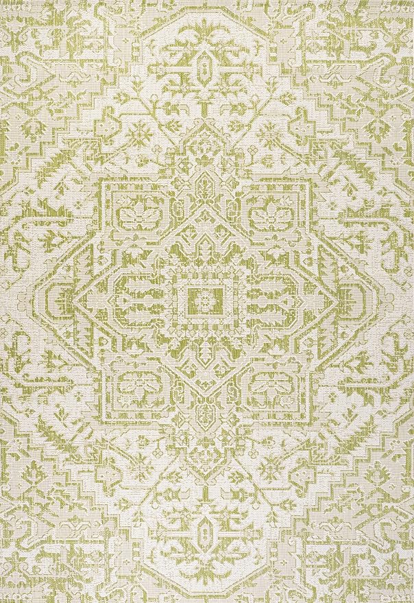 JONATHAN Y Boho Medallion Indoor Outdoor Area Rug 4X6 Cream/Green, Estrella - Image 9