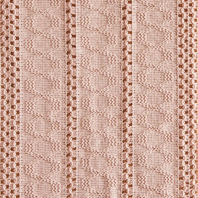 Macrame Style Boho Table Runner, 12x108 Inch Light Pink | Woven Boho Table - Image 6