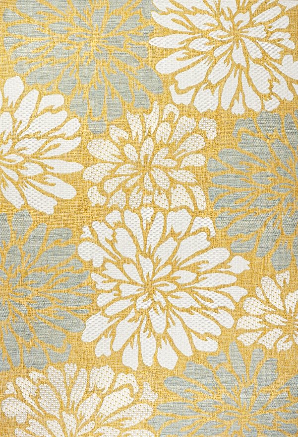 JONATHAN Y Floral Textured Weave Indoor Outdoor Area Rug 3X5 Yellow/Cream - Image 8