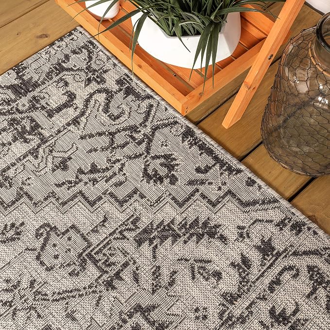 JONATHAN Y Boho Medallion Indoor Outdoor Square Area Rug 3X3 Black/Gray - Image 7