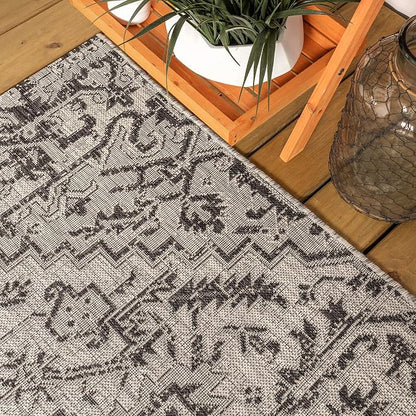 JONATHAN Y Boho Medallion Indoor Outdoor Square Area Rug 3X3 Black/Gray - Image 7