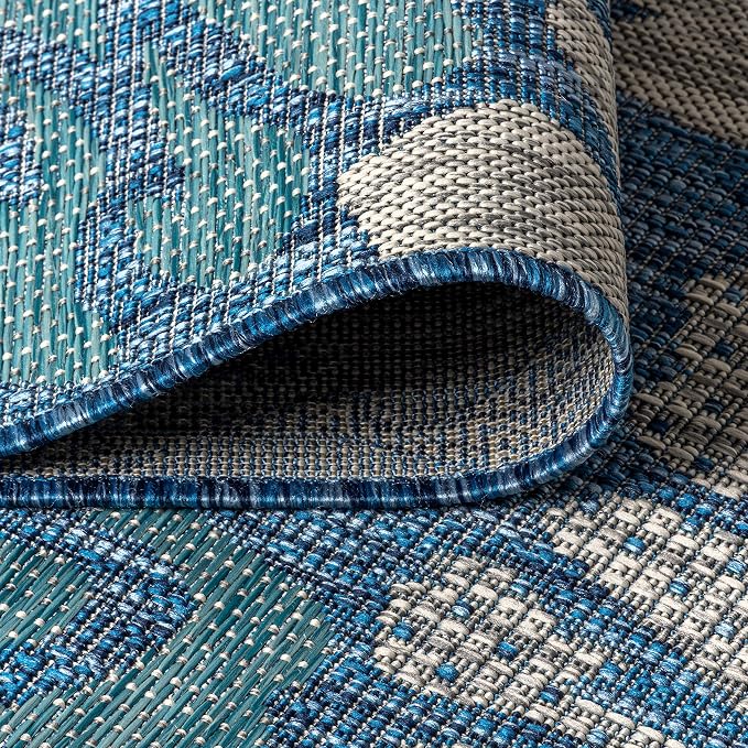 JONATHAN Y Floral Textured Weave Indoor Outdoor Area Rug 5X8 Navy/Aqua - Image 8