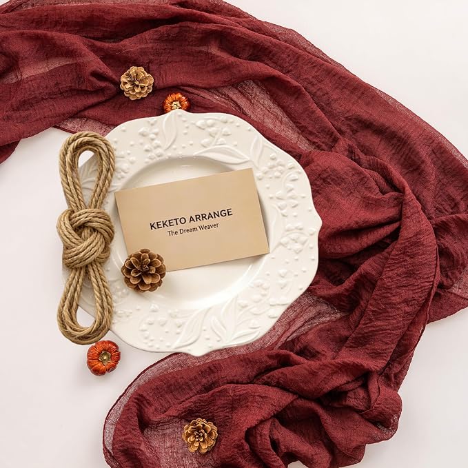 10Pcs Burgundy Cheesecloth Table Runner 120 Inches - Image 2