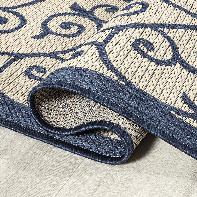 JONATHAN Y Vintage Filigree Indoor Outdoor Area Rug 5X8 Navy/Beige, Madrid - Image 5