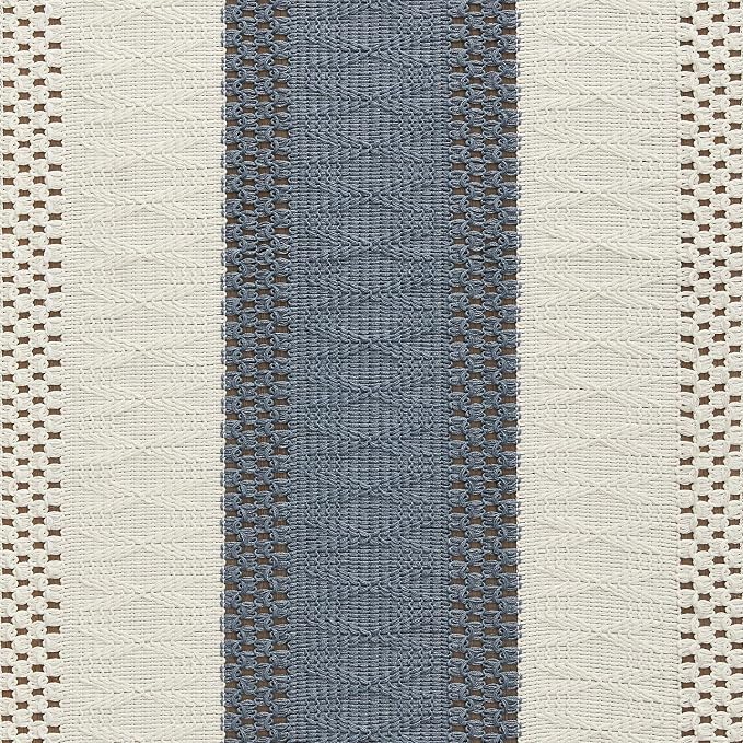 Macrame Style Bicolor Stitching Table Runner 14x90in Navy | Woven Boho Table - Image 6