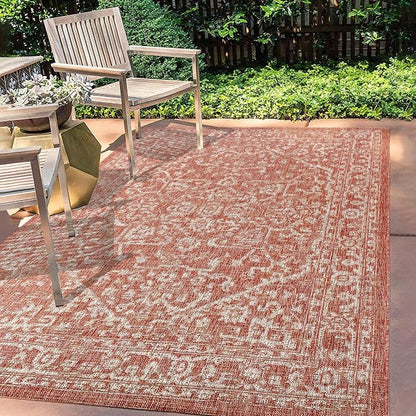 JONATHAN Y Boho Medallion Indoor Outdoor Area Rug 8X10 Red/Taupe, Malta - Image 3