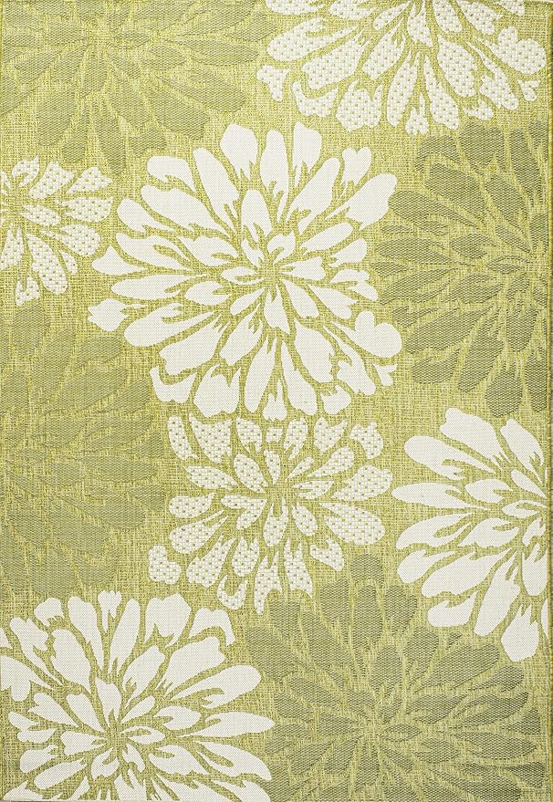 JONATHAN Y Floral Textured Weave Indoor Outdoor Area Rug 3X5 Green/Cream - Image 8