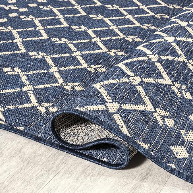 JONATHAN Y Moroccan Geometric Indoor Outdoor Round Area Rug 6 Ft Navy/Beige - Image 3