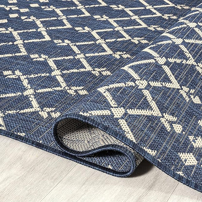 JONATHAN Y Moroccan Geometric Indoor Outdoor Round Area Rug 5 Ft Navy/Beige - Image 5