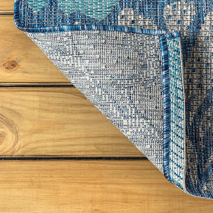 JONATHAN Y Floral Textured Weave Indoor Outdoor Square Area Rug 6X6 Navy/Aqua - Image 6